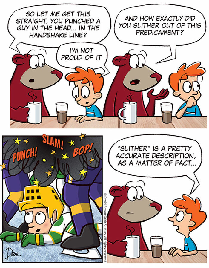 Cartoon of Planey Joey discussing a mishap with a bear, featuring humorous dialogue and an inset action scene. Cartoon of Planey Joey discussing a mishap with a bear, featuring humorous dialogue and an inset action scene.