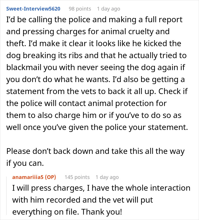 Reddit comments discussing a nightmare trip where a woman's dog got lost and police involvement. Reddit comments discussing a nightmare trip where a woman's dog got lost and police involvement.