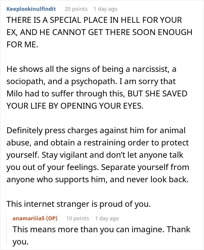 Comments discussing woman's lost dog and advice about her ex-boyfriend. Comments discussing woman's lost dog and advice about her ex-boyfriend.