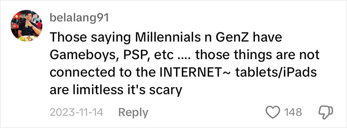Comment discussing the dangers of iPad usage among children, comparing it to older gaming devices not linked to the Internet. Comment discussing the dangers of iPad usage among children, comparing it to older gaming devices not linked to the Internet.
