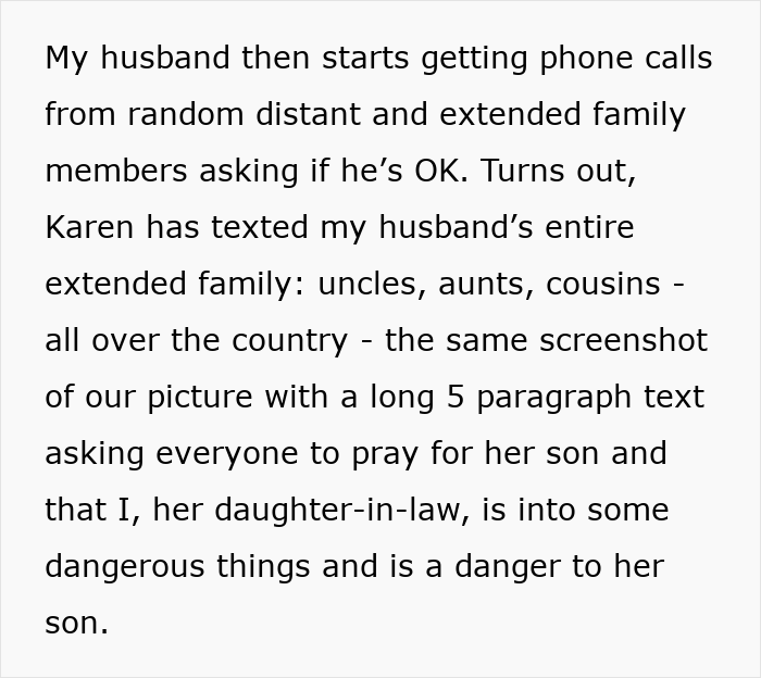 Text exchange discussing religious MIL labeling DIL as "dangerous" for Halloween witch costume. Text exchange discussing religious MIL labeling DIL as "dangerous" for Halloween witch costume.