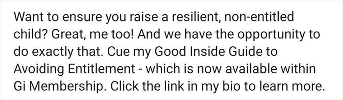 Text about a guide for raising non-entitled kids, available in a membership. Text about a guide for raising non-entitled kids, available in a membership.