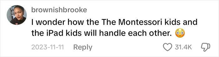 Comment discussing iPad kids and Montessori kids, questioning their interaction. Comment discussing iPad kids and Montessori kids, questioning their interaction.