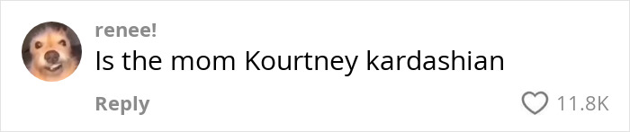 Comment asking if the upset mom is Kourtney Kardashian, with 11.8K likes. Comment asking if the upset mom is Kourtney Kardashian, with 11.8K likes.