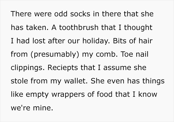 Text about finding a creepy box in girlfriend's wardrobe containing personal items. Text about finding a creepy box in girlfriend's wardrobe containing personal items.