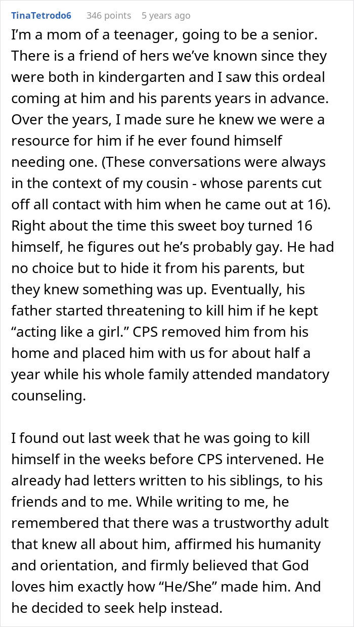 Text post about a teen and their struggles with religious parents over their brother's sexuality. Text post about a teen and their struggles with religious parents over their brother's sexuality.