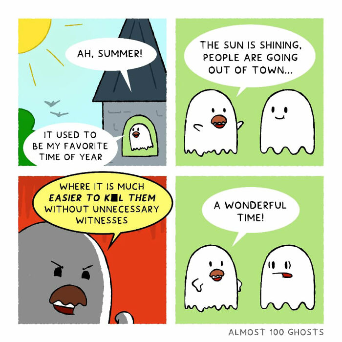 Adorable comics show funny ghost conversations about summer in the afterlife.