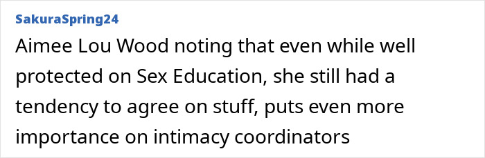 Text discussing Aimee Lou Wood and the importance of intimacy coordinators in film. Text discussing Aimee Lou Wood and the importance of intimacy coordinators in film.