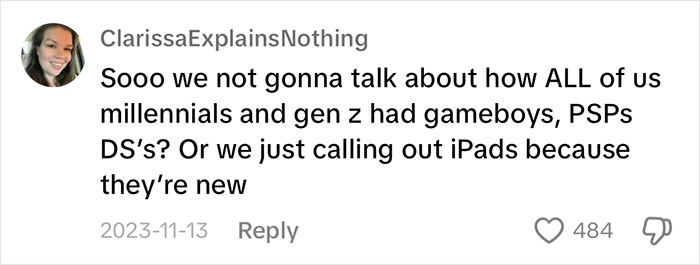 Social media post questions focus on iPad kids, mentioning millennials and Gen Z with game consoles. Social media post questions focus on iPad kids, mentioning millennials and Gen Z with game consoles.