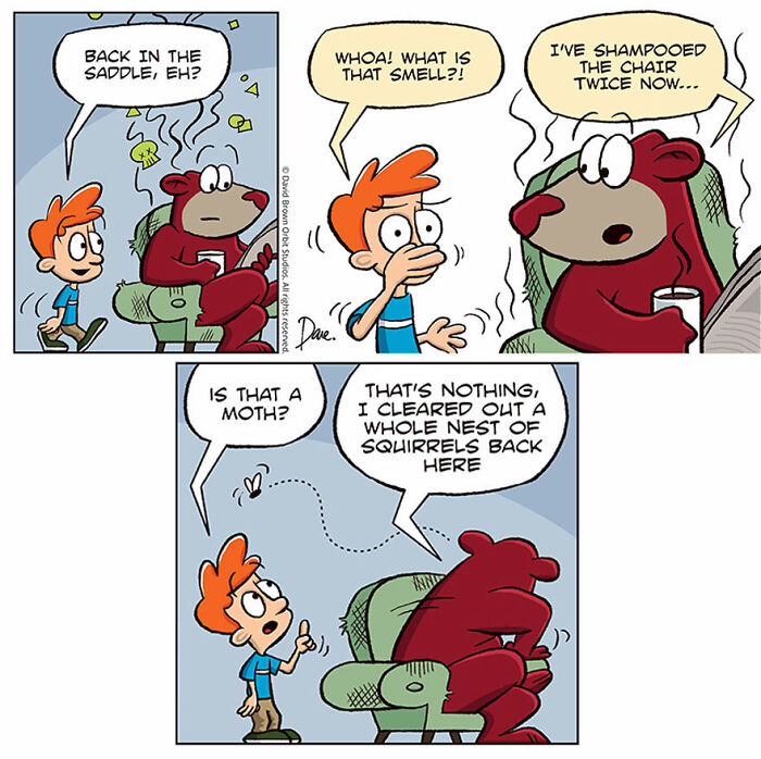 A cartoon featuring Planey Joey and a bear dealing with a smelly chair situation. A cartoon featuring Planey Joey and a bear dealing with a smelly chair situation.