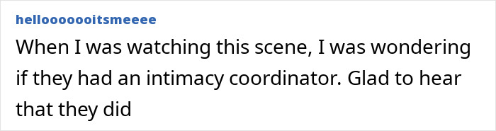 Social media comment discussing intimacy coordinators in a scene from 'The White Lotus'. Social media comment discussing intimacy coordinators in a scene from 'The White Lotus'.