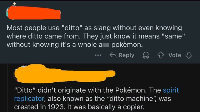 Text exchange about "ditto" slang and its origins, highlighting generational knowledge gaps, making readers feel old.