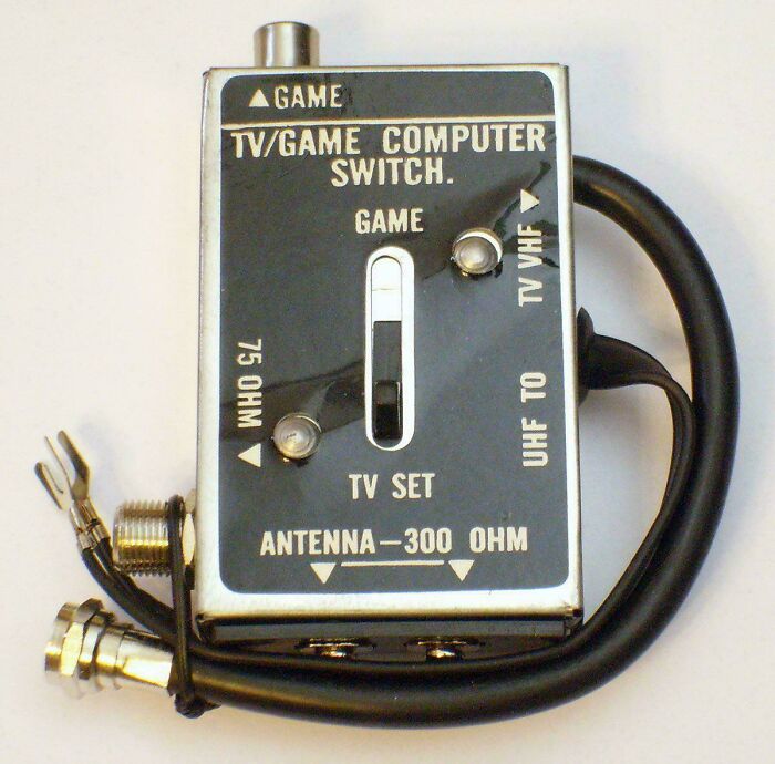 Vintage TV/Game switch, evoking nostalgia with its retro design and analog connectors.
