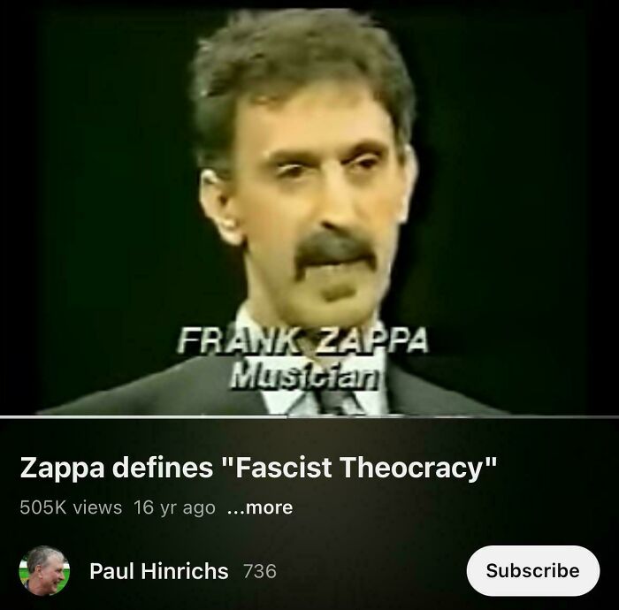 Frank Zappa in a video still discussing f*****t theocracy, related to aged like wine predictions and accuracy.