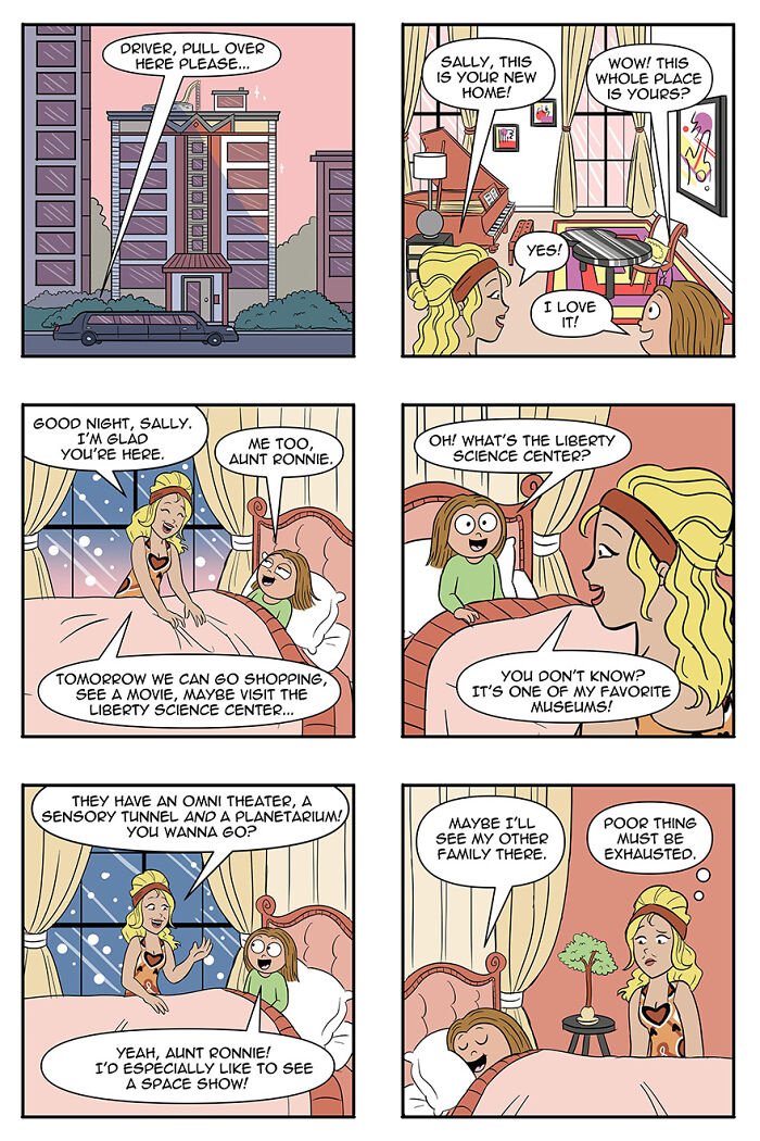 Comic depicting aliens adopting humans as pets, featuring a woman and a child in various scenes at home and discussing outings. Comic depicting aliens adopting humans as pets, featuring a woman and a child in various scenes at home and discussing outings.