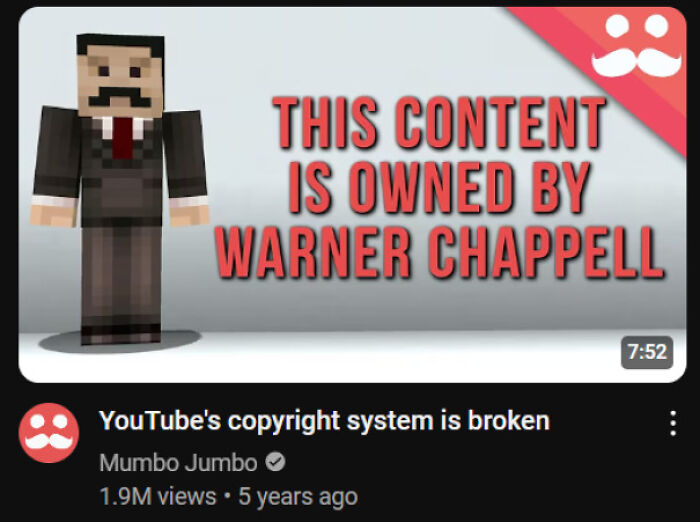 Minecraft character in suit next to bold text about content ownership, illustrating accurate predictions and aged like wine theme.