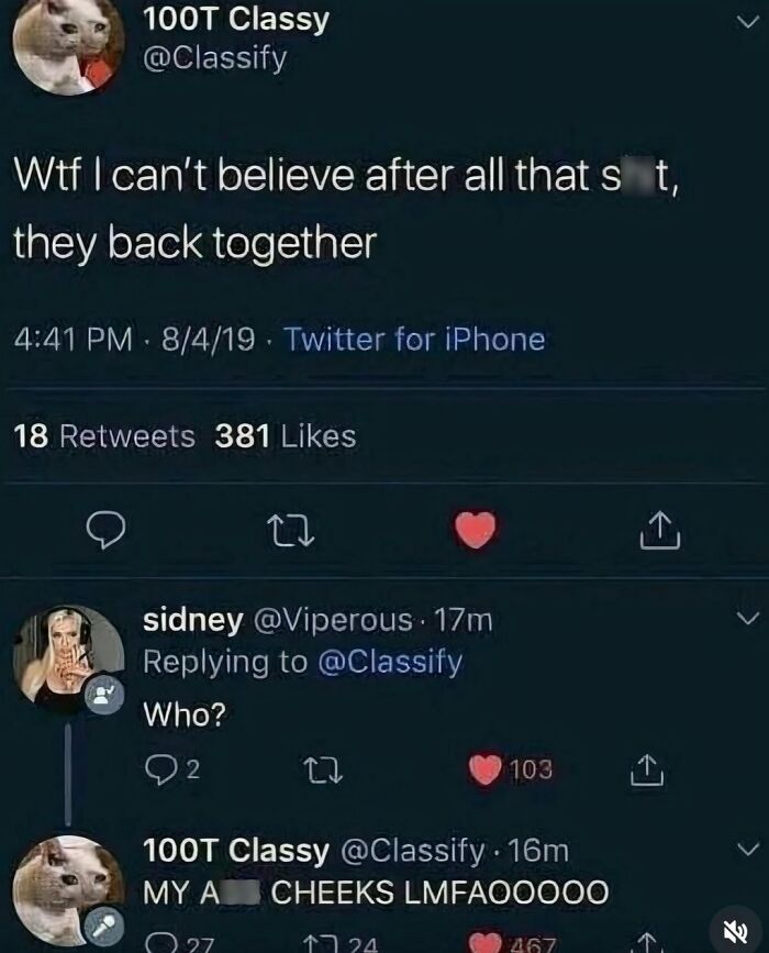 Twitter exchange meme showcasing men's humor with playful sarcastic comments.