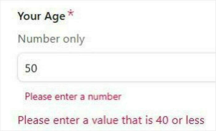 Age input error in a recruitment form, highlighting issues in recruiting processes.