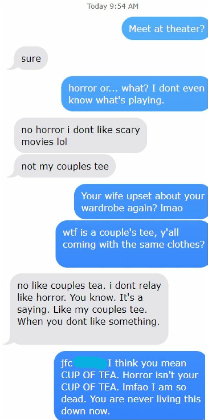 Text conversation showing ridiculous word spellings, making the grammar police cringe.