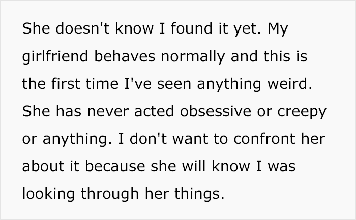 Text about a guy finding a creepy box in his girlfriend's wardrobe causing relationship concerns. Text about a guy finding a creepy box in his girlfriend's wardrobe causing relationship concerns.