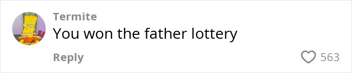 Comment saying "You won the father lottery" with a Bart Simpson avatar and 563 likes. Comment saying "You won the father lottery" with a Bart Simpson avatar and 563 likes.