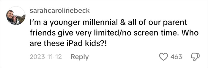 Comment about limited screen time for children, questioning the concept of "iPad kids. Comment about limited screen time for children, questioning the concept of "iPad kids.