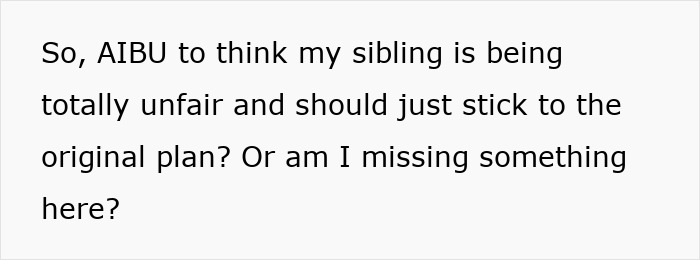 Text image discussing sibling frustration over room-sharing plans during a trip. Text image discussing sibling frustration over room-sharing plans during a trip.
