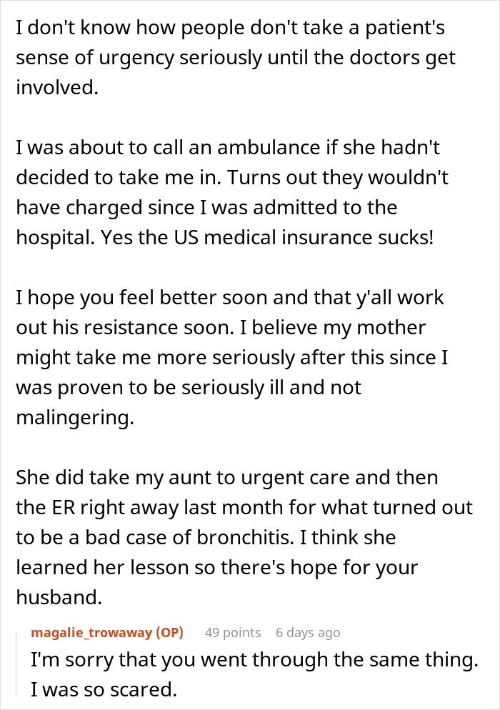 Text conversation about urgency in medical situations and its impact on marriage. Text conversation about urgency in medical situations and its impact on marriage.