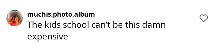 Criticism comment on new perfume ad, user saying "The kids school can’t be this damn expensive" with a heart icon. Criticism comment on new perfume ad, user saying "The kids school can’t be this damn expensive" with a heart icon.