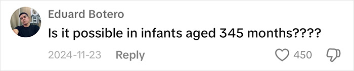 Comment joking about baby farting tips, questioning if tips apply to infants aged 345 months, with 450 likes. Comment joking about baby farting tips, questioning if tips apply to infants aged 345 months, with 450 likes.