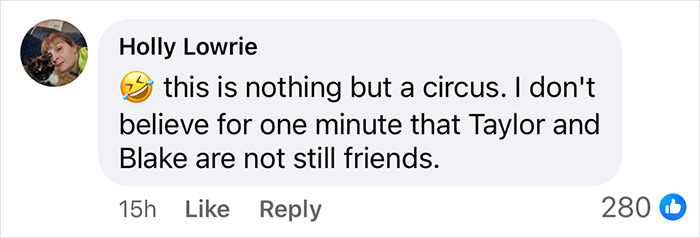 Social media comment discusses Taylor Swift and Blake Lively's friendship amid rumors. Social media comment discusses Taylor Swift and Blake Lively's friendship amid rumors.