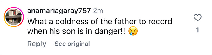 Comment on Instagram questioning a father's actions as his son faces whale danger. Comment on Instagram questioning a father's actions as his son faces whale danger.