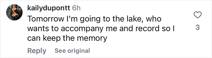 Social media comment about going to a lake and recording memories. Social media comment about going to a lake and recording memories.