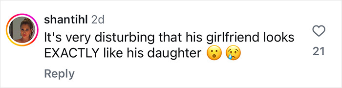 Comment expressing concern about Jason Momoa's girlfriend's resemblance to his daughter, with shocked emojis. Comment expressing concern about Jason Momoa's girlfriend's resemblance to his daughter, with shocked emojis.