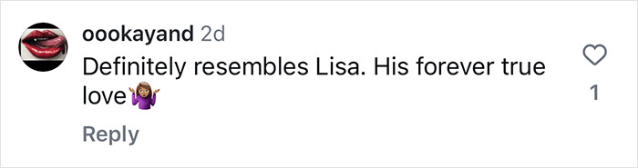 Comment about Jason Momoa's new girlfriend resembling Lisa, with heart emoji reaction. Comment about Jason Momoa's new girlfriend resembling Lisa, with heart emoji reaction.