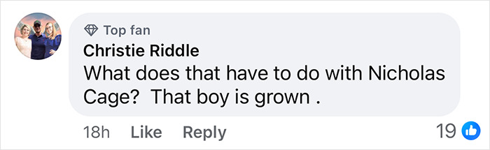 Comment questioning Nicolas Cage's involvement, discussing maturity and relevance. Comment questioning Nicolas Cage's involvement, discussing maturity and relevance.