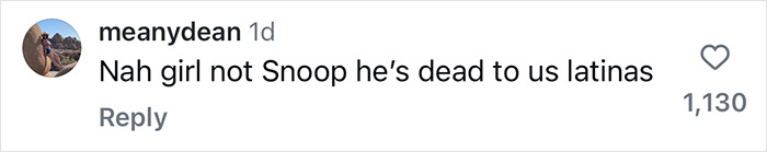 Instagram comment criticizing a photo of Sofia Vergara with Snoop Dogg, mentioning Latinas. Instagram comment criticizing a photo of Sofia Vergara with Snoop Dogg, mentioning Latinas.