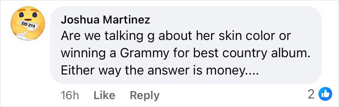 Comment discussing Beyoncé's lighter skin tone at Grammys and her award wins. Comment discussing Beyoncé's lighter skin tone at Grammys and her award wins.