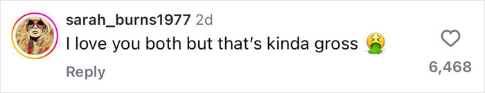 Screenshot of a comment calling Benny Blanco's gift gross, with a heart and vomit emoji. Screenshot of a comment calling Benny Blanco's gift gross, with a heart and vomit emoji.