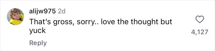 Comment reacting to a Valentine's gift to Selena Gomez, calling it "gross, sorry" with 4,127 likes. Comment reacting to a Valentine's gift to Selena Gomez, calling it "gross, sorry" with 4,127 likes.