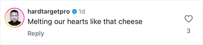 Instagram comment reading "Melting our hearts like that cheese" related to Benny Blanco's Valentine's gift. Instagram comment reading "Melting our hearts like that cheese" related to Benny Blanco's Valentine's gift.