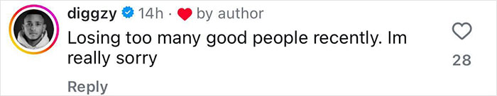 Comment on a post with the text: "Losing too many good people recently. Im really sorry. Comment on a post with the text: "Losing too many good people recently. Im really sorry.