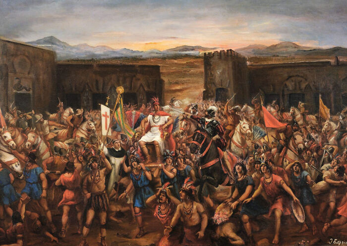 Battle scene depicting surprising war victories with soldiers and horses in historical setting.