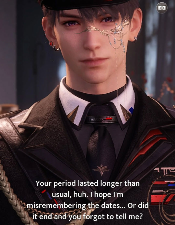 Animated character discussing a period tracker in a mobile game, sparking debate among women. Animated character discussing a period tracker in a mobile game, sparking debate among women.