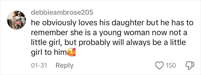 Comment about David Beckham's relationship with daughter Harper, mentioning her growing up but remaining his little girl. Comment about David Beckham's relationship with daughter Harper, mentioning her growing up but remaining his little girl.