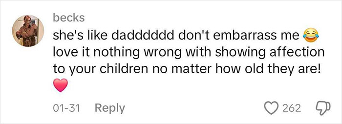 Comment about David Beckham showing affection to daughter Harper with emojis, likes, and replies visible. Comment about David Beckham showing affection to daughter Harper with emojis, likes, and replies visible.
