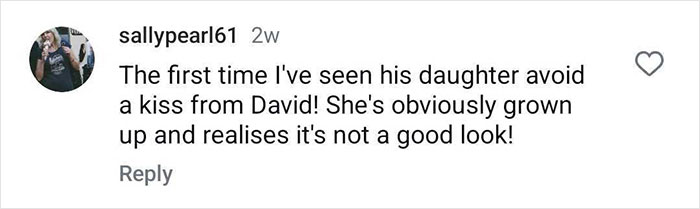 Instagram comment about David Beckham's daughter avoiding a kiss. Instagram comment about David Beckham's daughter avoiding a kiss.
