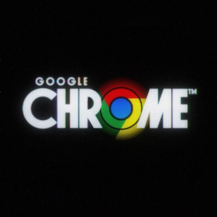 Retro 80s style Google Chrome logo with vibrant colors and pixelated design.