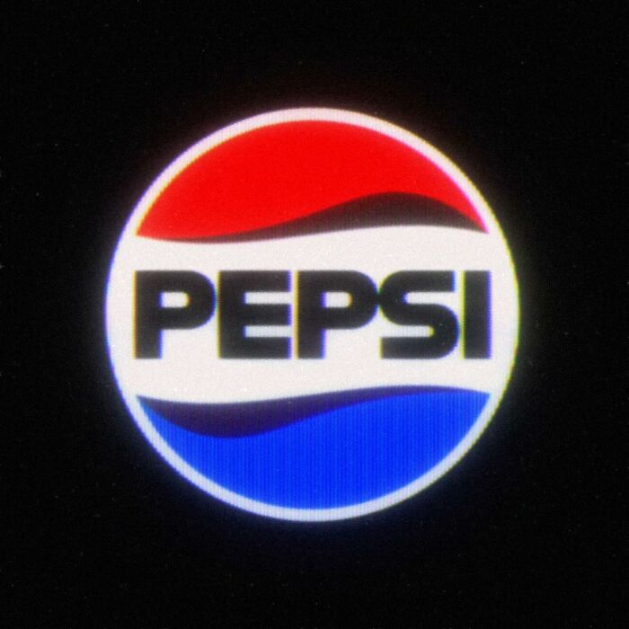 Retro 80s twist on Pepsi logo with bold colors and vintage style elements against a black background.