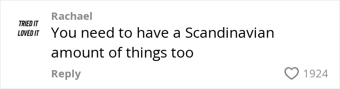 Comment on woman's kitchen transformation, suggesting a Scandinavian style, with 1924 likes. Comment on woman's kitchen transformation, suggesting a Scandinavian style, with 1924 likes.